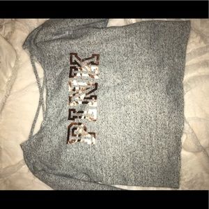 PINK VS OFF THW SHOULDER GREY SWEATSHIRT